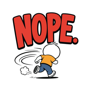 Cartoon child running with nope text above Vector