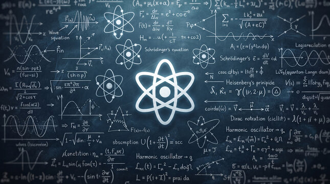 Quantum Computing Lab features complex physics equations on dark chalkboard