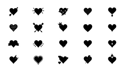 Fototapeta premium Hearts with Various Designs and Symbols in Black and White Featuring Heart, Love, Symbol with Design and Arrow Elements