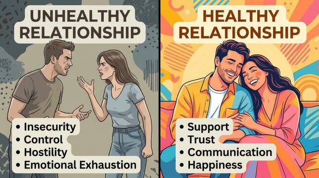 Comparison of healthy and unhealthy relationship dynamics.