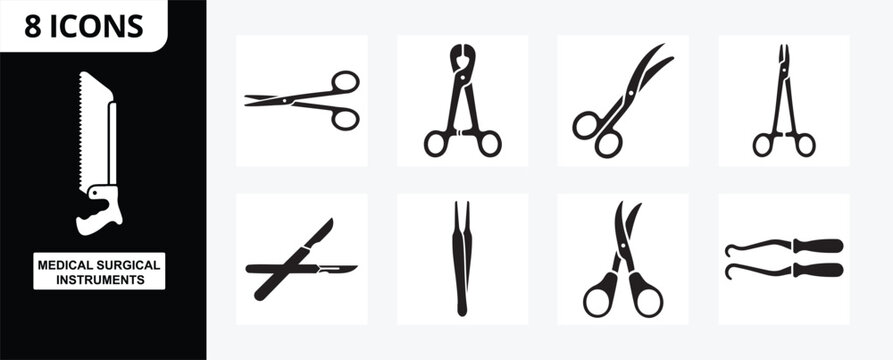 Medical Surgical Instruments Silhouette Healthcare Icon Set