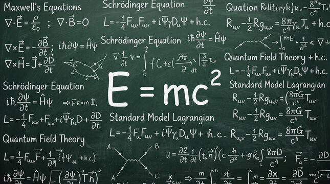 Quantum Computing Lab equations and physics formulas on green chalkboard