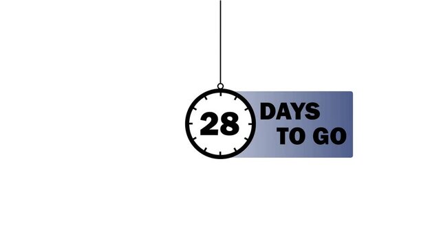 28 days to go countdown timer with swinging pendulum animation for marketing campaigns and event announcements