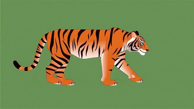 Majestic Tiger Walking Loop 2D Vector Animation on Green Screen 5 Seconds Video