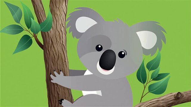 Cute Vector Koala Hugging Eucalyptus Branch on Green Screen 5 Seconds Video
