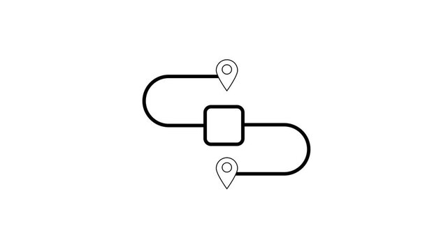 Abstract route navigation line icon on white background.Abstract GPS location tracking icon connected by a dashed line animated.