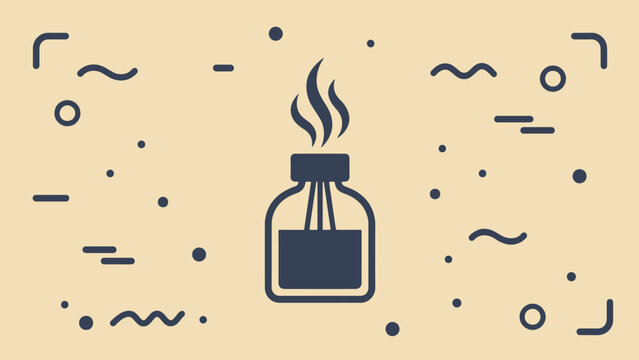 Aromatherapy reed diffuser icon. Essential oil bottle with scent diffusion pattern.