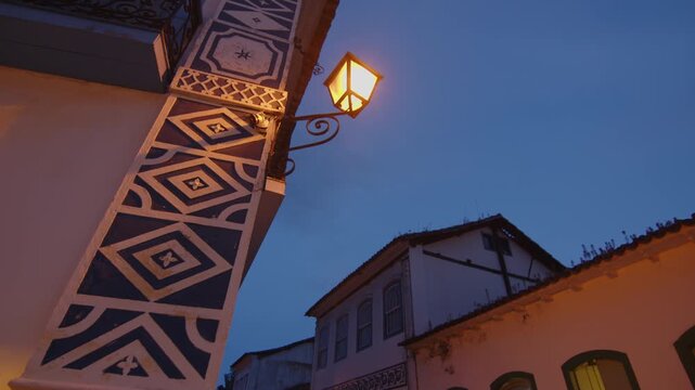 Street of the colonial town of Paraty at twilight, Brazil