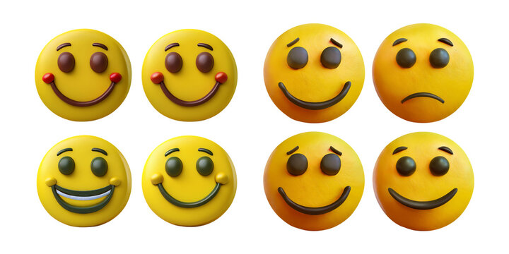 3D. Emoji Faces. Happy Sad Expressions., bundle set image, isolated on transparent background