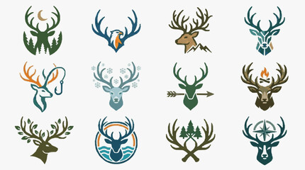 Fototapeta premium Modern Stylish Deer Heads Logo Designs with Nature Inspired Elements and Vibrant Color Palettes