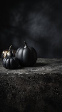 Elegant black pumpkins with gold lace details halloween images