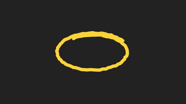 Hand drawn yellow circle sweeping around to highlight and emphasise, drawn on a dark background for use with screen or add blend modes
