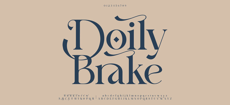Doily Brake, Elegant luxury logo alphabet letters font. Typography luxury classic lettering serif fonts decorative vintage retro logos and number. vector illustration