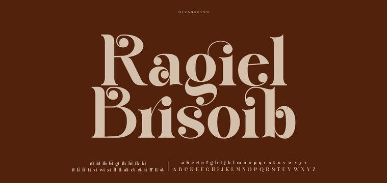 Ragiel Brisoib, Beauty fashion Luxury font alphabet logo. Typography beautiful elegant classic letters serif italic fonts decorative wedding vintage retro logos. vector illustration