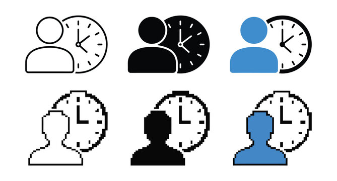 User time management icon. Schedule deadline clock graphic. Person planning symbol.