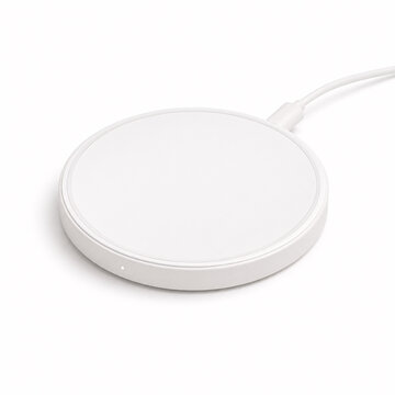 Wireless charging pad with connected cable on white background