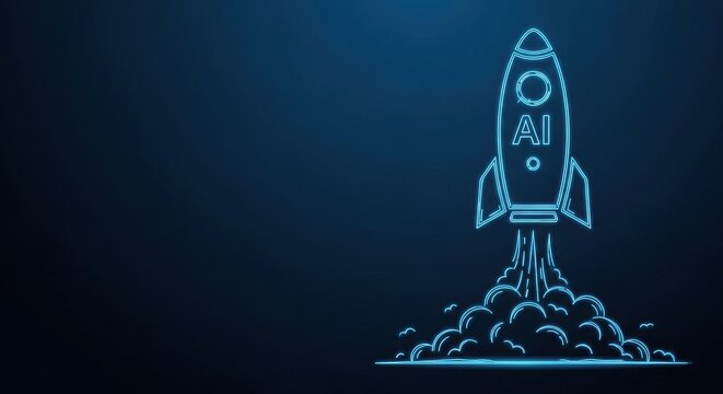 Artificial intelligence rocket launch symbolizes technological innovation and future exploration