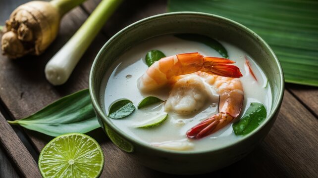 Vibrant shrimp and coconut soup with fresh herbs