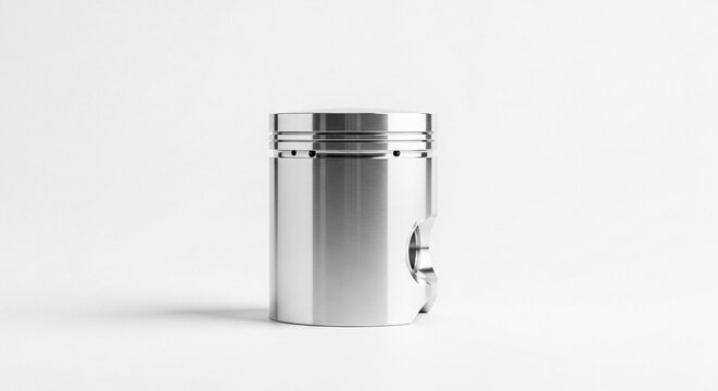 Polished steel engine piston component isolated on a clean white background.