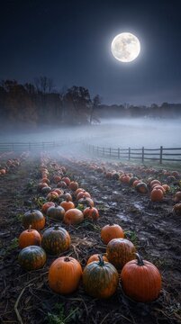 Spooky winding path lined with glowing jack o lanterns in dark forest