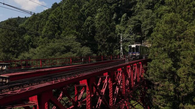 「大阪・難波に向かう南海2000系電車と中古沢橋梁」和歌山県九度山町　Nankai Electric Railway 2300 Series Train Crossing Nakakosawa Bridge, Bound for Koyasan, Kudoyama, Wakayama, Japan