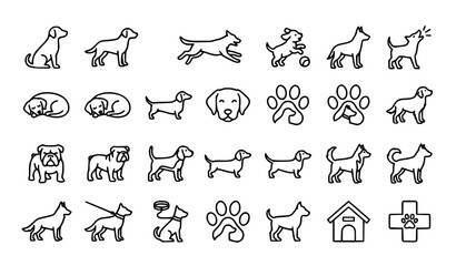 Dog Thin Line Icon Set Minimal Outline Pet Vector Collection © Farjanabegum