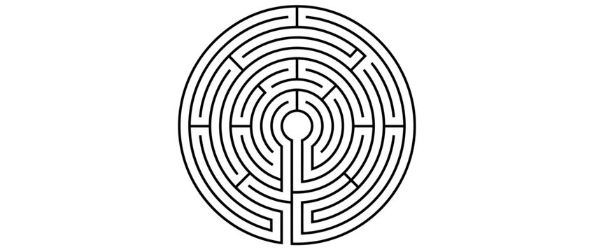 Circular maze design with clear path and concentric circles