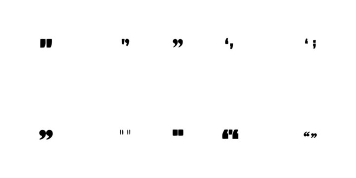 Quotation Marks Arranged in a Grid Pattern on a White Background Featuring Symbols, Typography, Punctuation with Text and Design