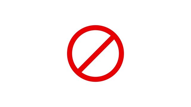 Red sign stop, cross, x, ban, cancel, prohibited icon animation on white background.Motion graphic 4k animation video.