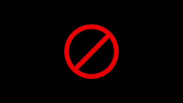 Red sign stop, cross, x, ban, cancel, prohibited icon animation on Black background.Motion graphic 4k animation video.