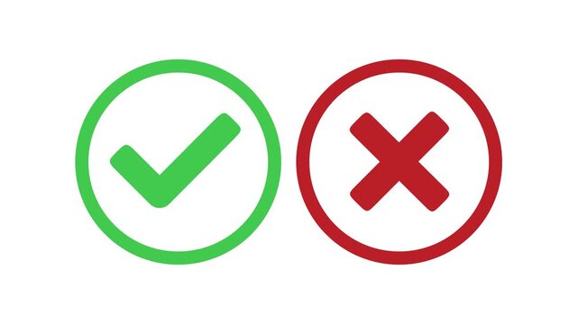 Tick and cross signs. Green tick OK and red X cross. YES and NO. False and true, right and wrong. Correct and incorrect, accept and reject.