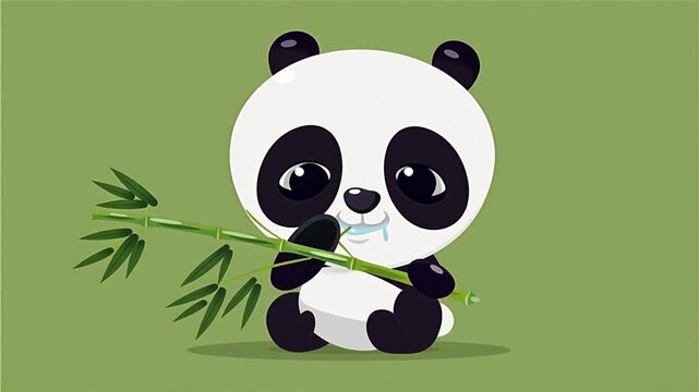 Vector Panda Chewing Bamboo on Green Screen Chroma Key, 5 Seconds Video
