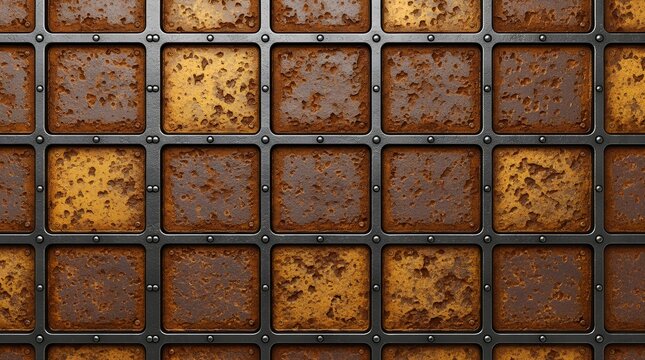 Rusty Metal Grate Tile Texture Industrial Grid Iron Rivet Plate Background