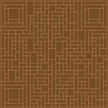 Modern seamless geometric pattern featuring an intricate arrangement of interlocking rectangles and square frames in vibrant red with fine beige line accents. This contemporary abstract vector backgro