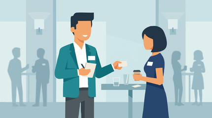 Obraz premium Flat illustration of business professionals networking at a corporate event