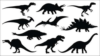 Black dinosaur silhouette collection set including tyrannosaurus rex triceratops and stegosaurus vector illustration © SOHAG