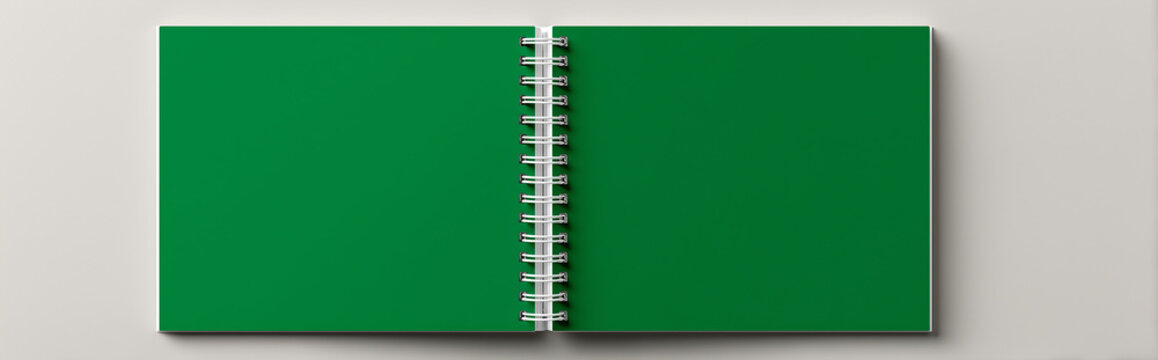 Top View Spiral Notebook Mockup with Green Blank Pages on Neutral Background