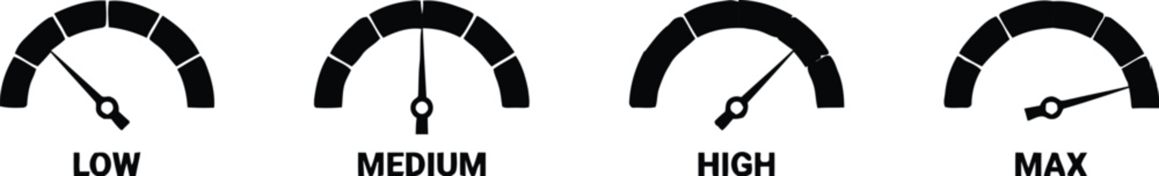 Speedometer icon. Speed indicator, Internet car speed. Performance concept. Speedometer set. Fast speed sign. Vector illustration. Speedometer icon set. Speed indicator. Gauge, dashboard, tachometer. 