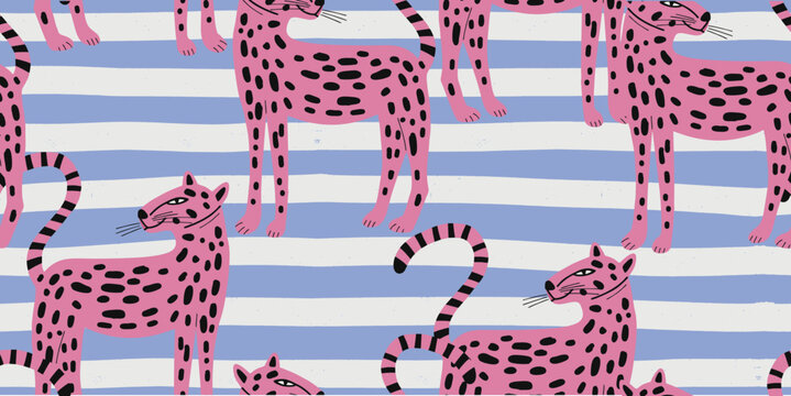 Pink Leopard and Blue Stripe Pattern Background