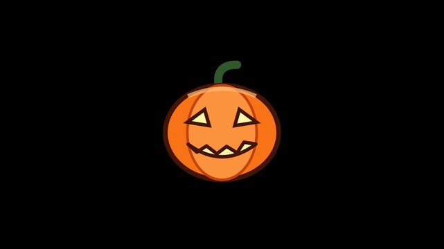 Blinking Halloween pumpkin seamless loop. 2D animated cartoon jack-o'-lantern on transparent background. Spooky holiday overlay element