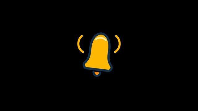 Bouncing notification bell ringing animation. Yellow alert icon on transparent background. Seamless loop
