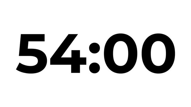 Analog clock icon animation .4K countdown animation, 59 minutes displays a timer counting down minutes