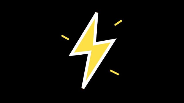 Flashing yellow lightning bolt 2D animation. Electric power energy symbol overlay seamless loop