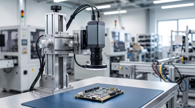 Industrial AI vision inspection camera. Automated quality control system for electronics.