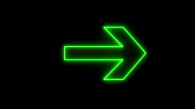 Green color arrow points to the right. Flashing neon icon to the right arrow. right neon arrow.