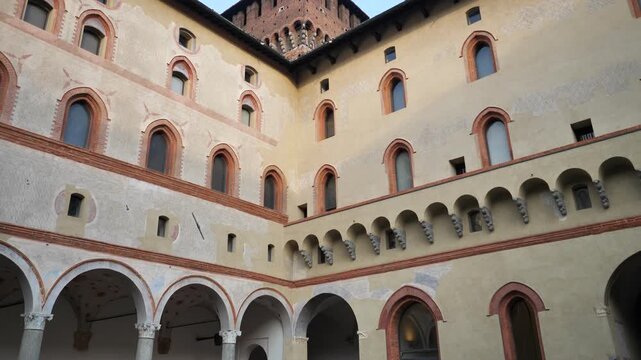 Courtyard in the Sforza Castle in Milan, Lombardy, Italy
