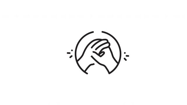 Simple black and white outline drawing of two human hands clasped together in a circle icon. Suitable for logos or social media posts.