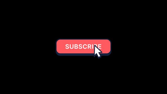 Red subscribe button animation with mouse cursor clicking. 2D graphic overlay for social media and video creators