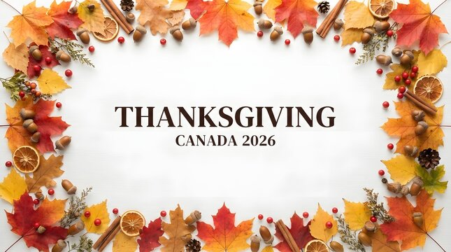 Festive thanksgiving background with autumn leaves fall decor canada 2026