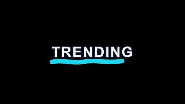 Trending text animation with blue underline. Animated 2D overlay for social media and viral content